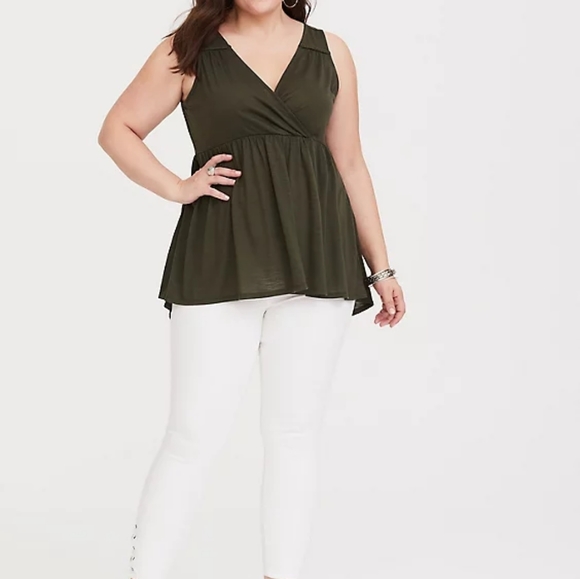 torrid OLIVE FAUX WRAP‎ BABYDOLL TANK - Picture 1 of 7